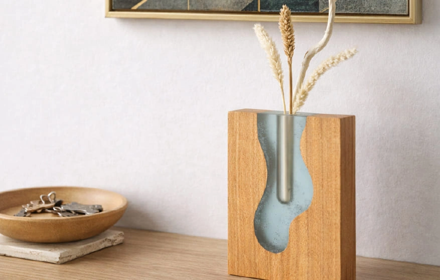 soliflore vase bois résine effet eau